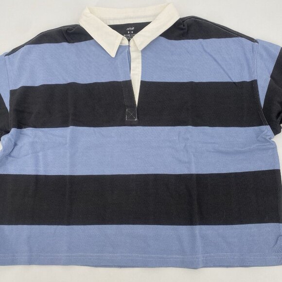 Aerie Size M Blue and Gray Striped Rugby Cropped Polo Shirt Long Sleeve - Picture 6 of 12